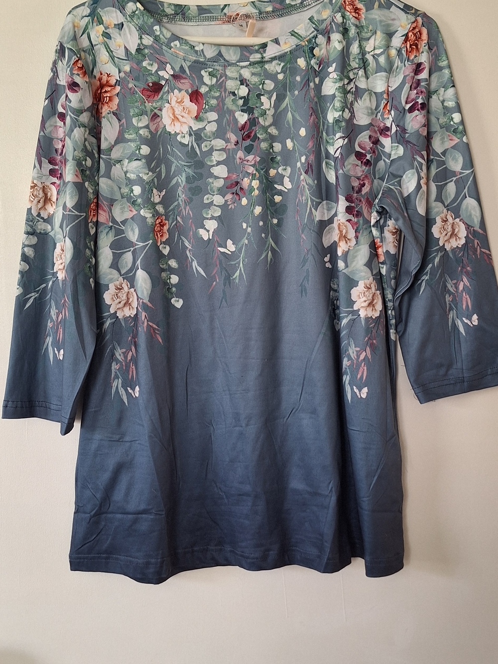 Floral Ombre Pullover Top in Slate Blue